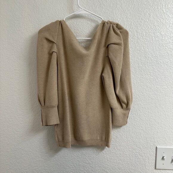 Women's Cream Sweater with Puff Sleeves - Picture 3 of 6